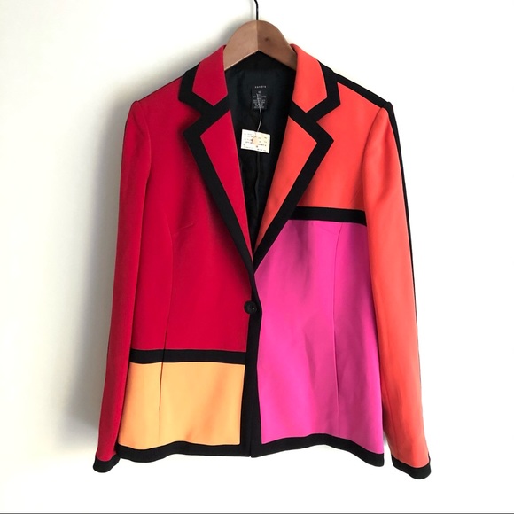 Vintage Jackets & Blazers - Vintage Sandra Blazer 90s Color Block Long Jacket Pink Orange Red Black